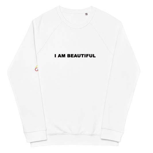 I AM BEAUTIFUL - Unisex organic raglan sweatshirt