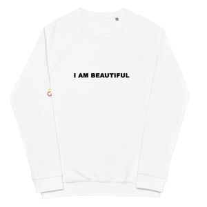 I AM BEAUTIFUL - Unisex organic raglan sweatshirt